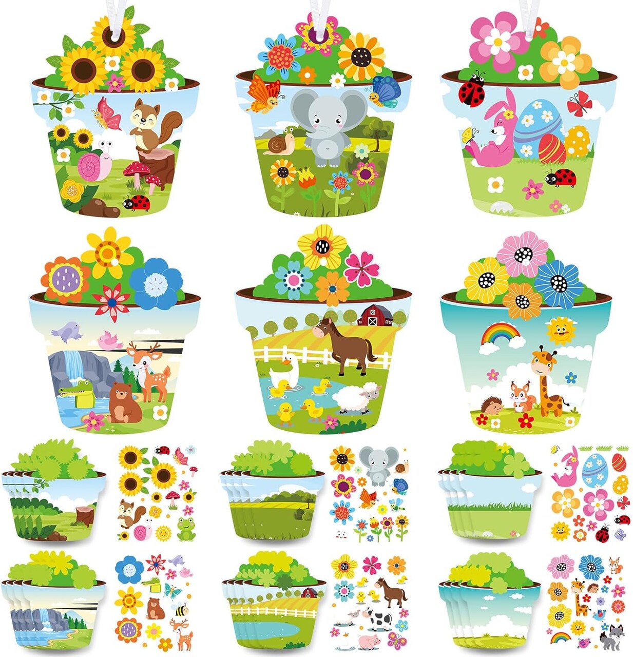 24 Pcs Spring Activity Craft Kits for Kids DIY Spring Flower Pot Shaped Craft Make Your Own Flower Pot Paper Craft Set Spring DIY Art Craft Kits for Home Class Game Activities Kindergarten